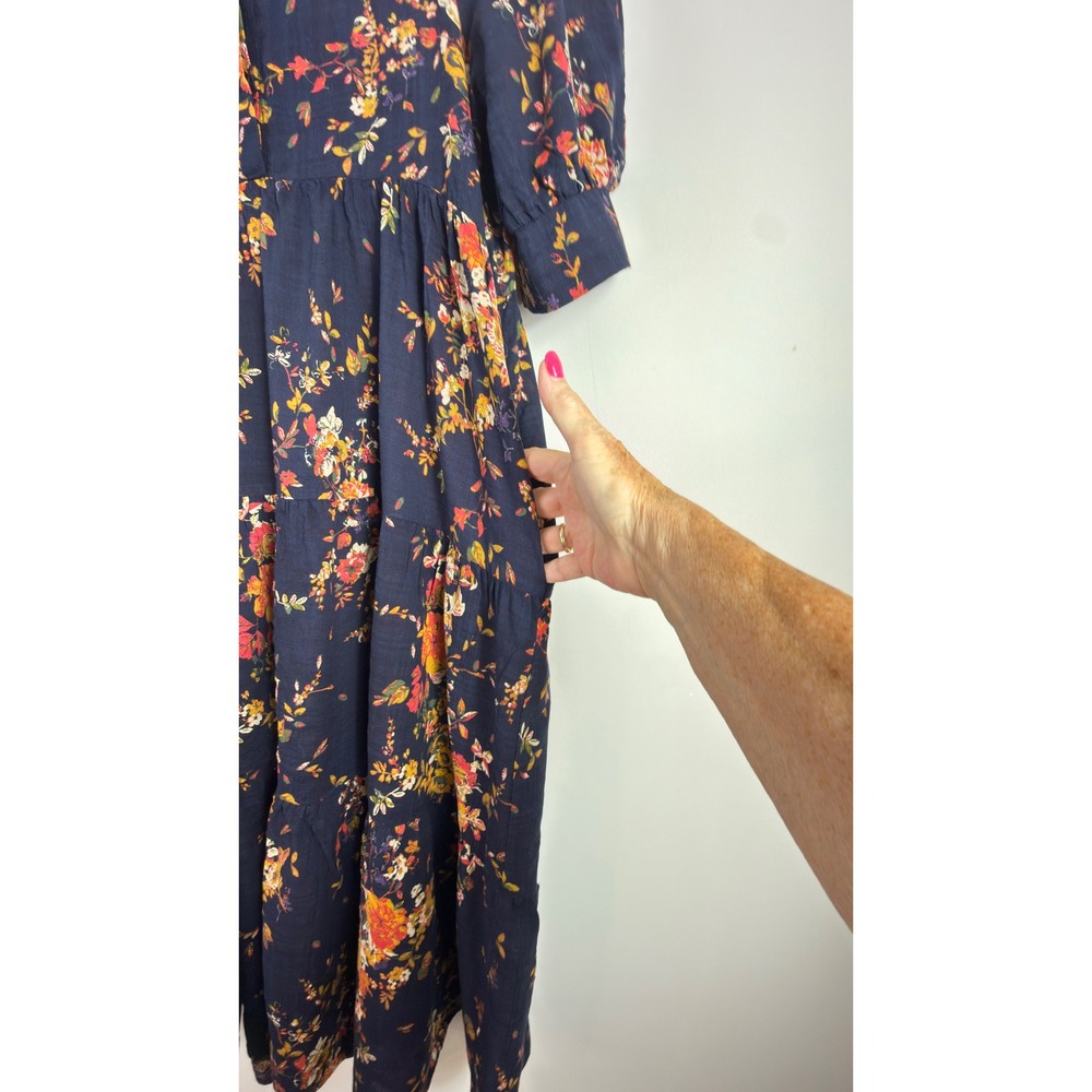 Natural Life Maxi Dress Navy Floral Tiered Button Front Womens Size Small Boho - Picture 4 of 11